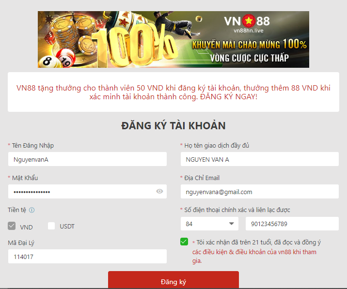 Thong tin dang ky Vn88 tren dien thoai