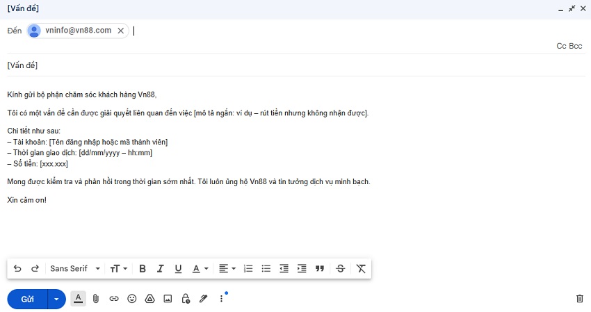 Lien he ho tro Vn88 qua gmail
