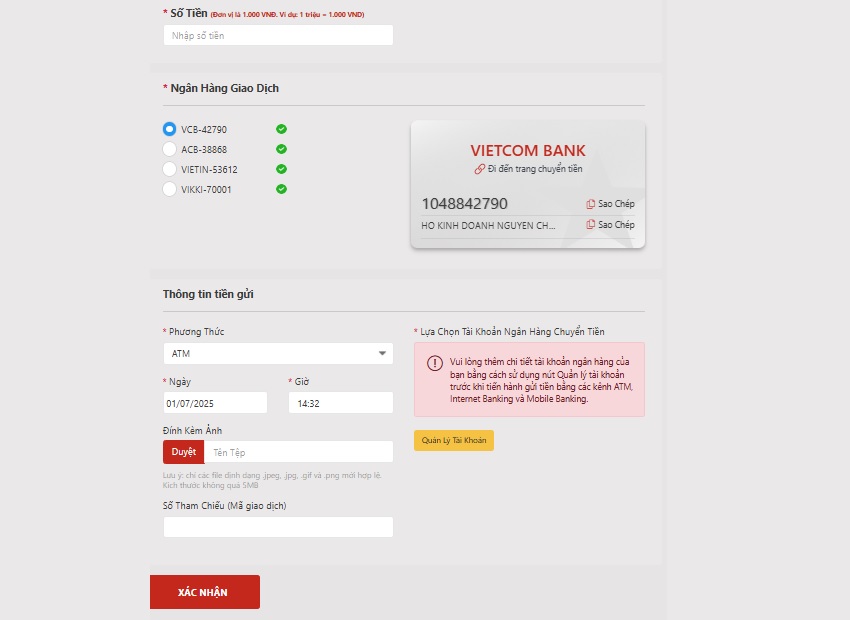 Nap tien Vn88 qua ngan hang