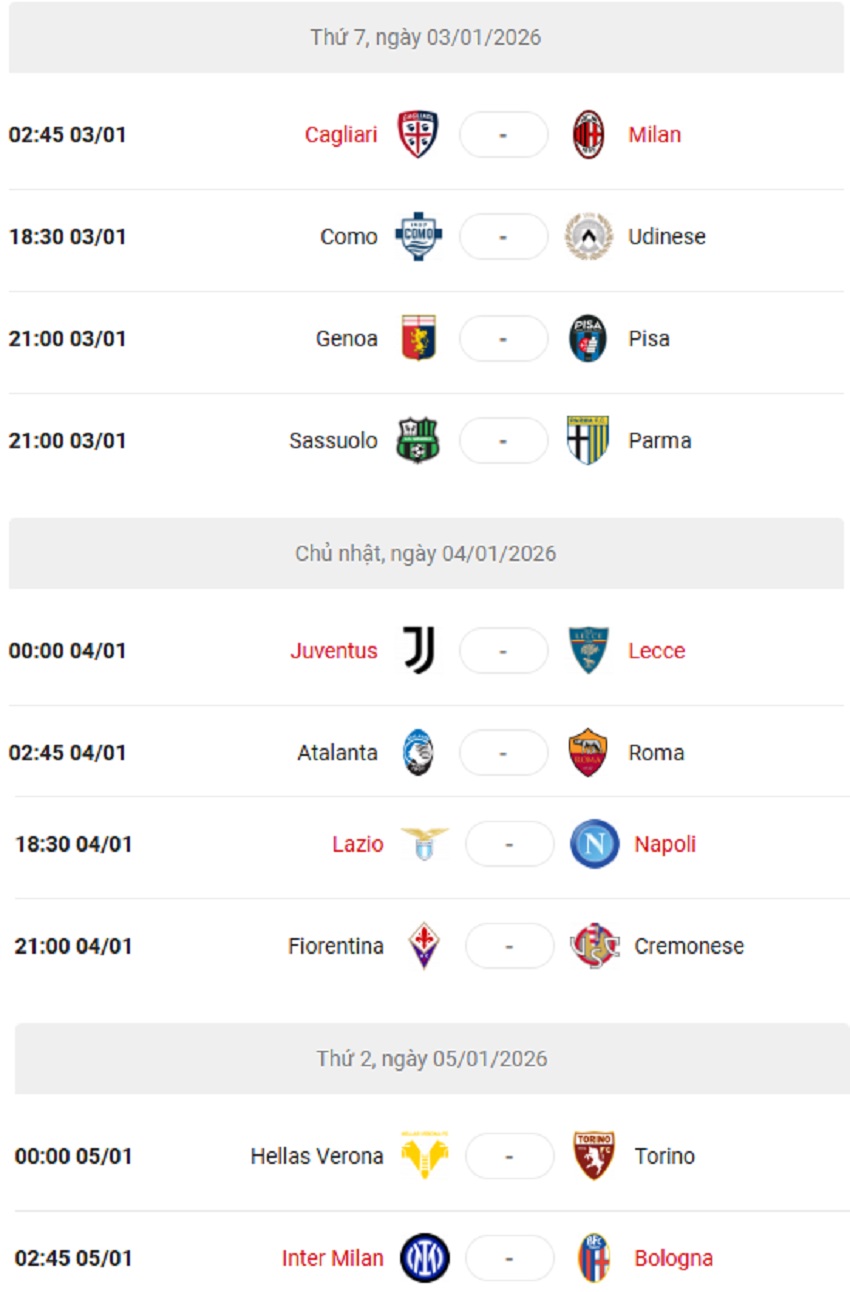 Lich thi dau Serie A 2025/26 vong 18