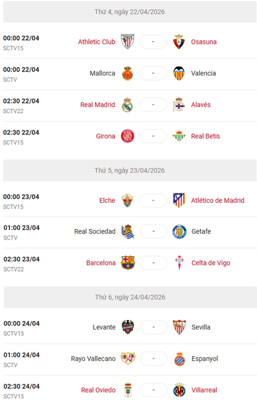 Lịch thi đấu La Liga 2025/26 vòng 33 mới nhất Lich thi dau La Liga 2025/26 vong 33