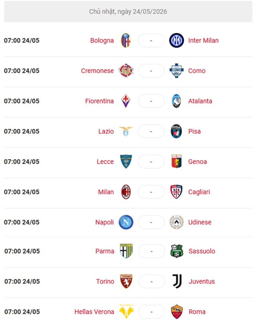 Lich thi dau Serie A 2025/26 vong 38