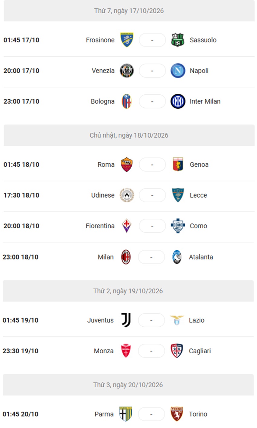 Lich thi dau Serie A 2026/27 vong 7